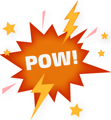 En tecknad explosion med texten POW!